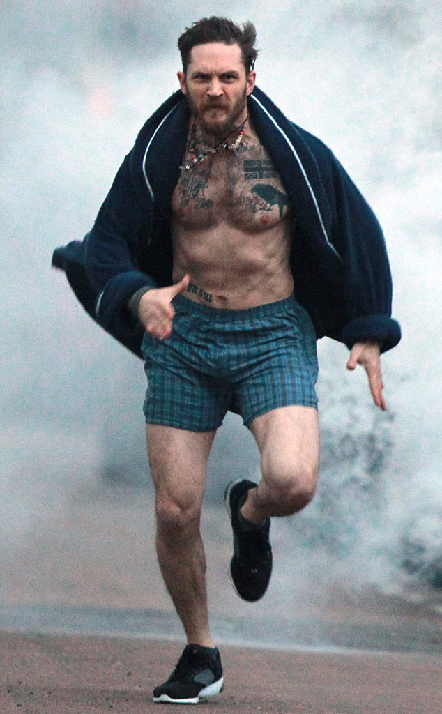 Tom Hardy Runs Shirtless in Boxers for a Charity Cancer Shoot—See the